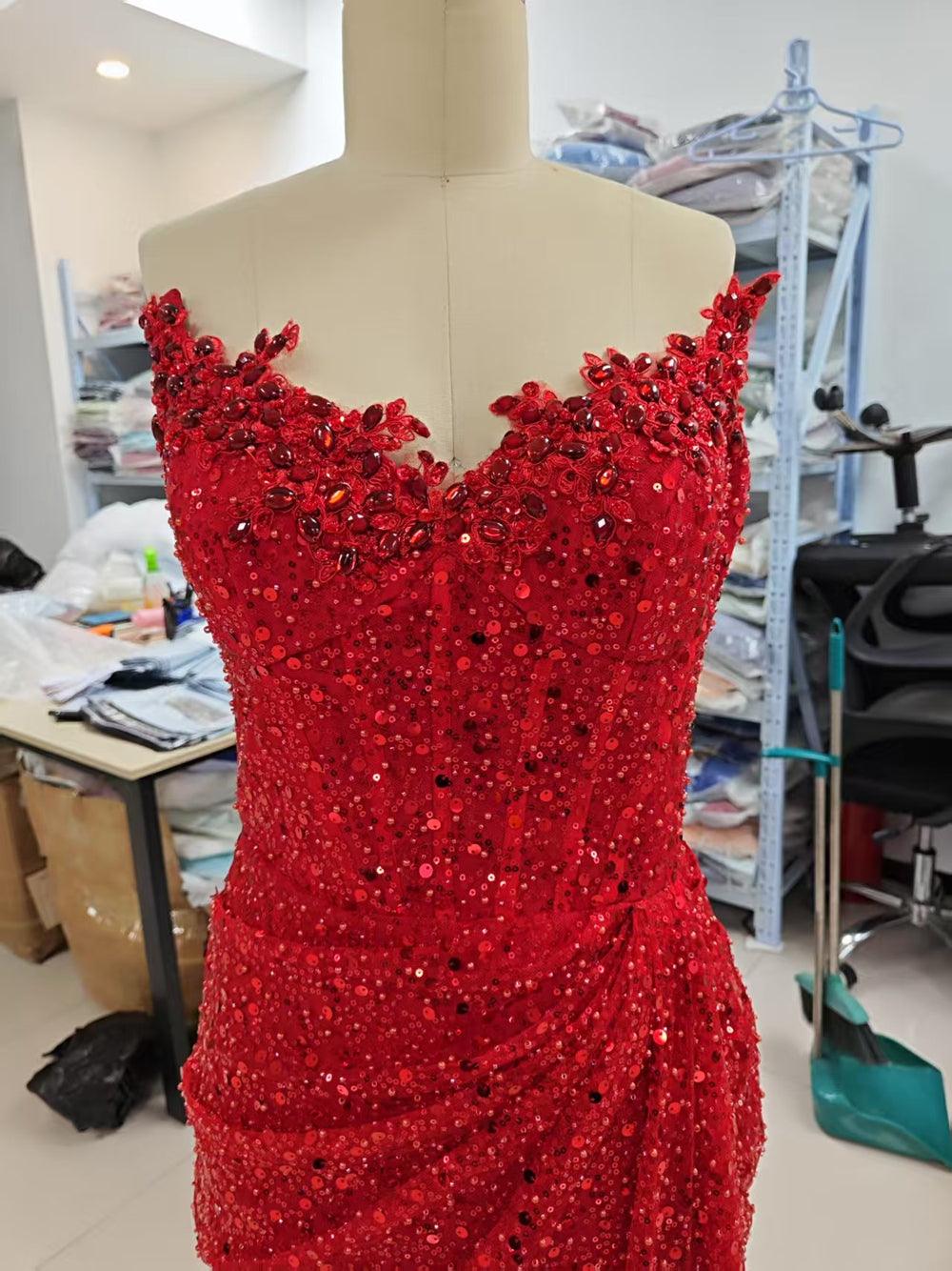 Vestido elegante y lujoso Numbersea para fiesta de noche, graduación, con escote en V, sin mangas, lentejuelas y abertura lateral