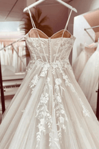 NumberSea Princess Lace Wedding Dress Bridal Robe  Vestido Spaghetti Straps Chapel Train Champagne Tulle Wedding Gown NumberSea