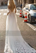 NumberSea Boho Strand A Linie Brautkleider Sexy Spaghetti Spitze