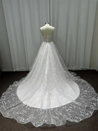 NumberSea Tulle A-line V-neck Spaghetti Straps Lace Appliques Wedding Dresses
