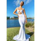 Vestido de fiesta largo con escote cuadrado, aberturas en la espalda y corte en forma de tubo