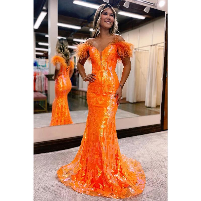 Vestido de fiesta de sirena con escote en V pronunciado y apliques de lentejuelas