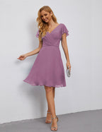 Numbersea Chiffon Bridesmaid Dress V Neck Short Cocktail Gowns For Juniors Homecoming Dresses 28077