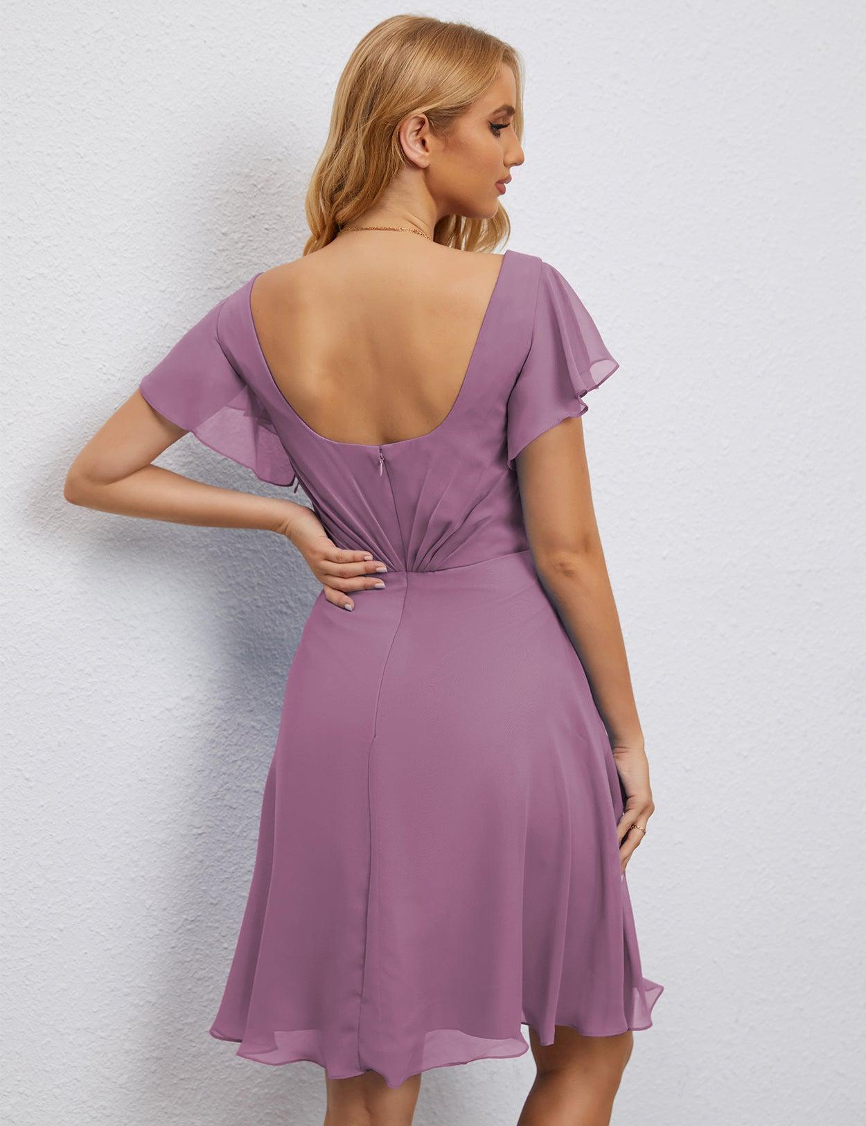Numbersea Chiffon Bridesmaid Dress V Neck Short Cocktail Gowns For Juniors Homecoming Dresses 28077