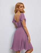 Numbersea Chiffon Bridesmaid Dress V Neck Short Cocktail Gowns For Juniors Homecoming Dresses 28077