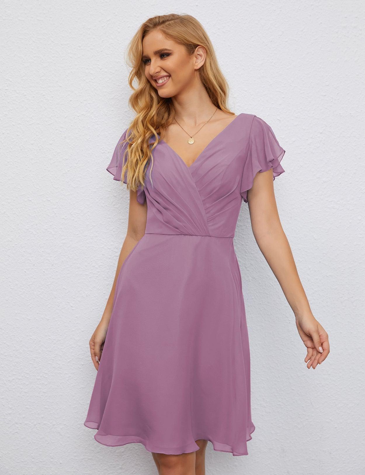 Numbersea Chiffon Bridesmaid Dress V Neck Short Cocktail Gowns For Juniors Homecoming Dresses 28077