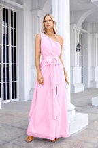 Ladies Chiffon One Shoulder Bridesmaid Evening Dress Wedding Party Evening Dress 28133-numbersea