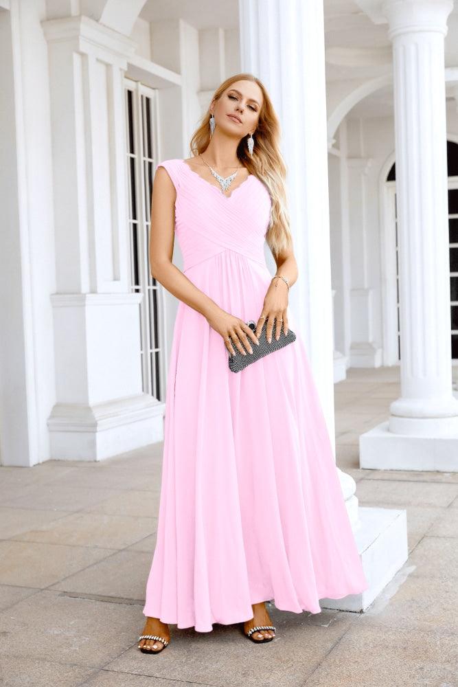 Ladies Chiffon V Neck Sleeveless Floor Length Bridesmaid Evening Dress Wedding Party Evening Dress 28126-numbersea