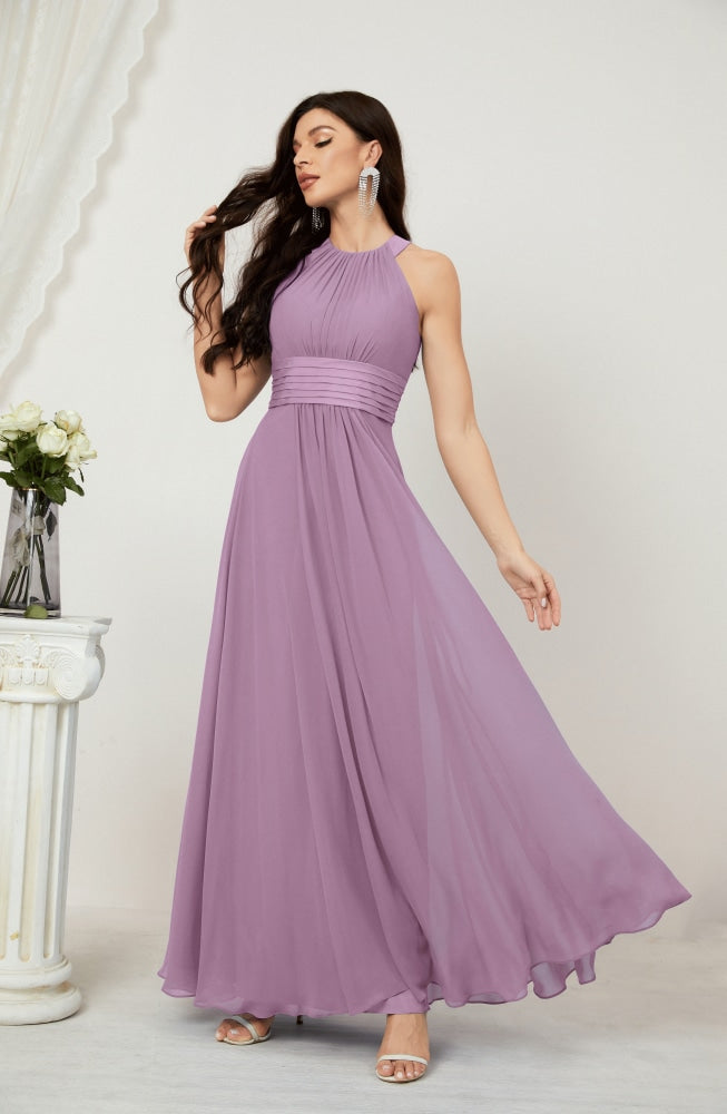 Numbersea Formal Party Gown Dress Chiffon Halter Long Sleeveless Bridesmaid Dresses 2802 Mauve Mist