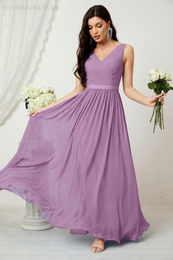 Women's Chiffon Long Bridesmaid Dresses A line Sleeveless Formal Prom Gown for Evening Party Homecoming Dresses 2808-numbersea