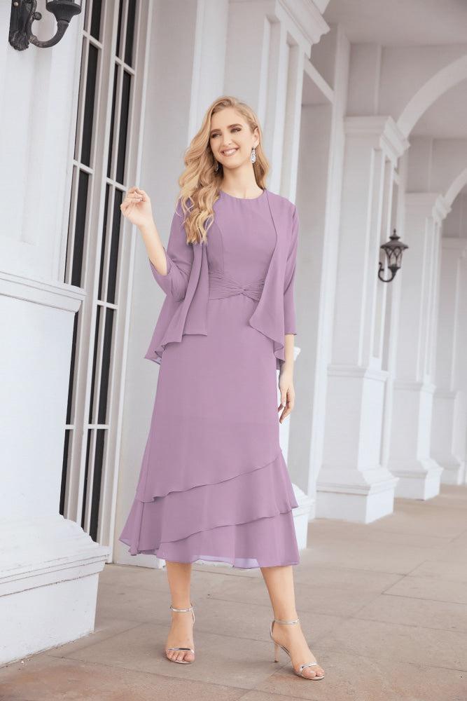 Numbersea Formal Party Gown Dress Chiffon Long Mother of The Bride Dresses with Ruffle Cape 28072 - numbersea