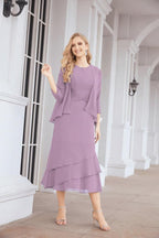 Numbersea Formal Party Gown Dress Chiffon Long Mother of The Bride Dresses with Ruffle Cape 28072 - numbersea