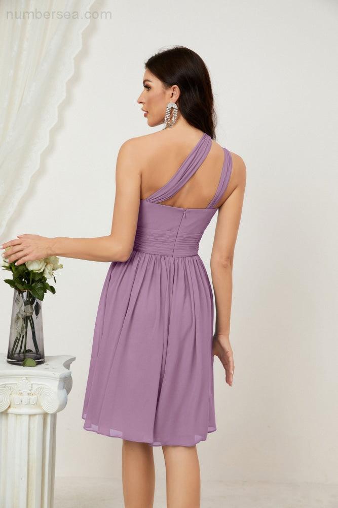 Numbersea Women Chiffon Short One Shoulder Bridesmaid Dress Formal Dresses For Party Homecoming 2804