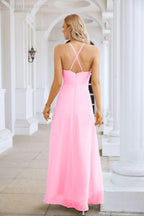 Ladies Chiffon Spaghetti Strap V Neck Front Slit Floor Length Bridesmaid Evening Dress Prom Party Wedding Evening Dress 28116-numbersea