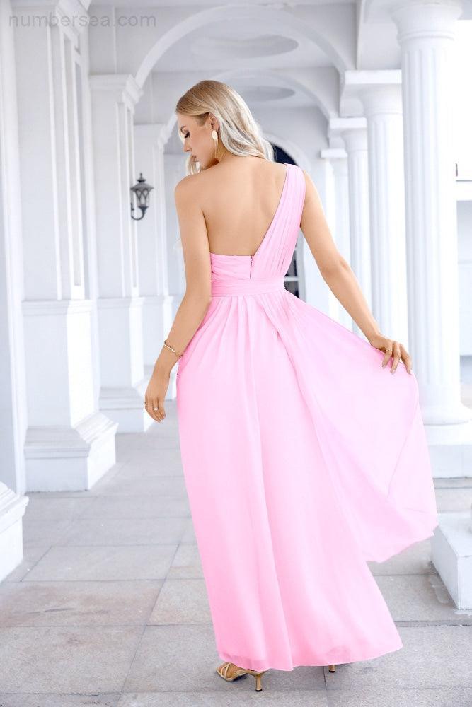 Ladies Chiffon One Shoulder Bridesmaid Evening Dress Wedding Party Evening Dress 28133-numbersea