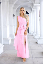 Ladies Chiffon One Shoulder Bridesmaid Evening Dress Wedding Party Evening Dress 28133-numbersea
