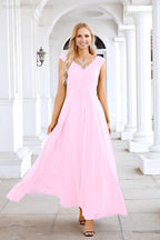 Ladies Chiffon V Neck Sleeveless Floor Length Bridesmaid Evening Dress Wedding Party Evening Dress 28126-numbersea