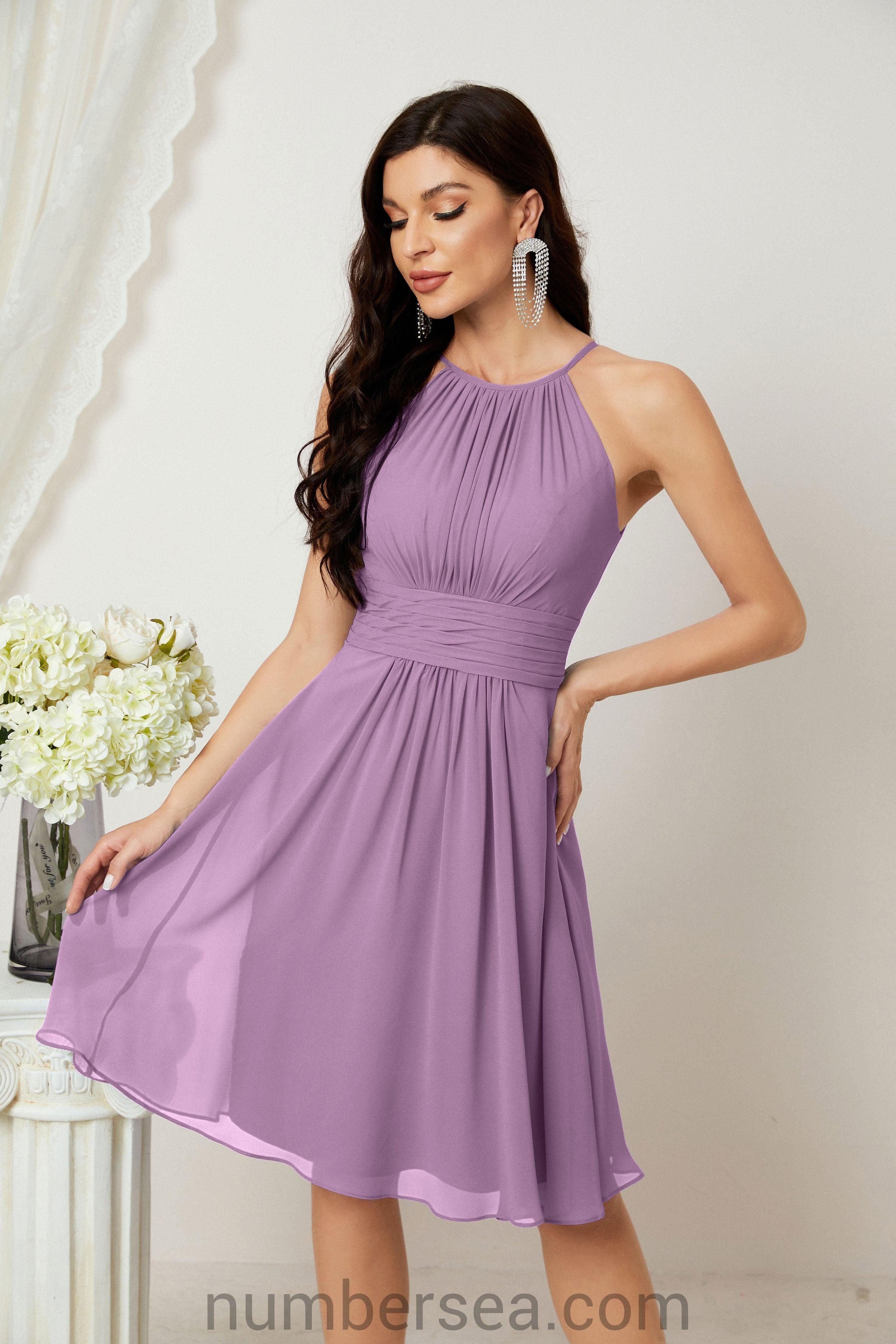Halter Bridesmaid Dresses Knee Length A Line Formal Evening Party Cocktail Dress 28011