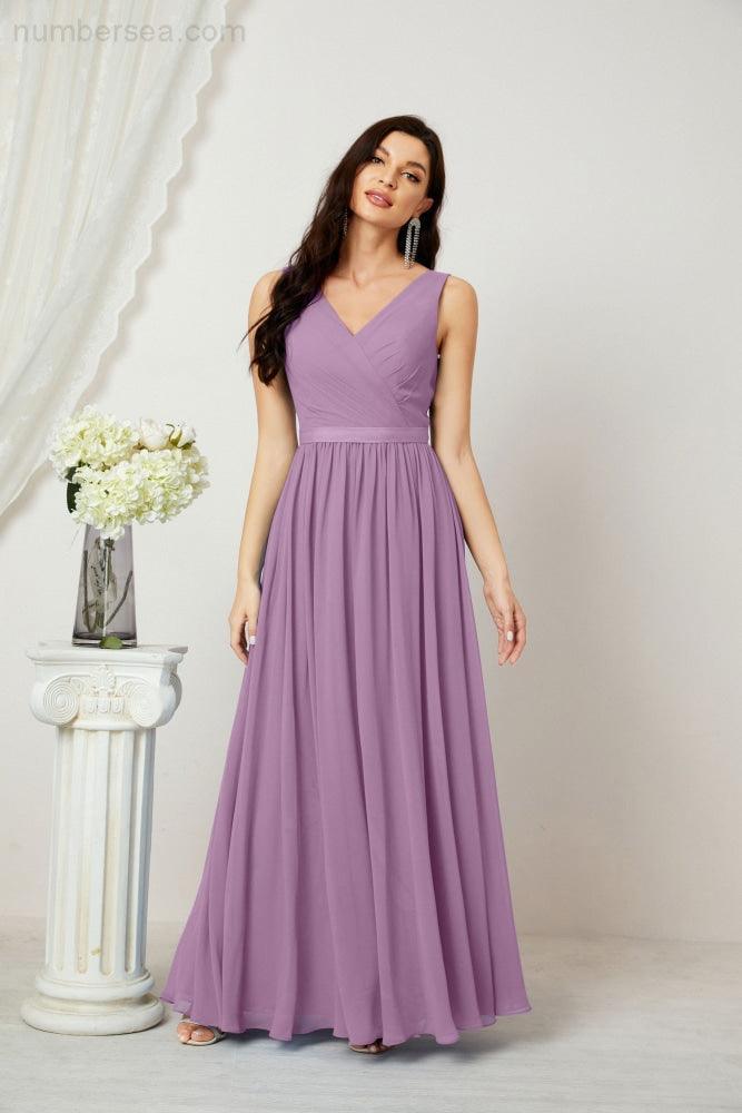 Women's Chiffon Long Bridesmaid Dresses A line Sleeveless Formal Prom Gown for Evening Party Homecoming Dresses 2808-numbersea