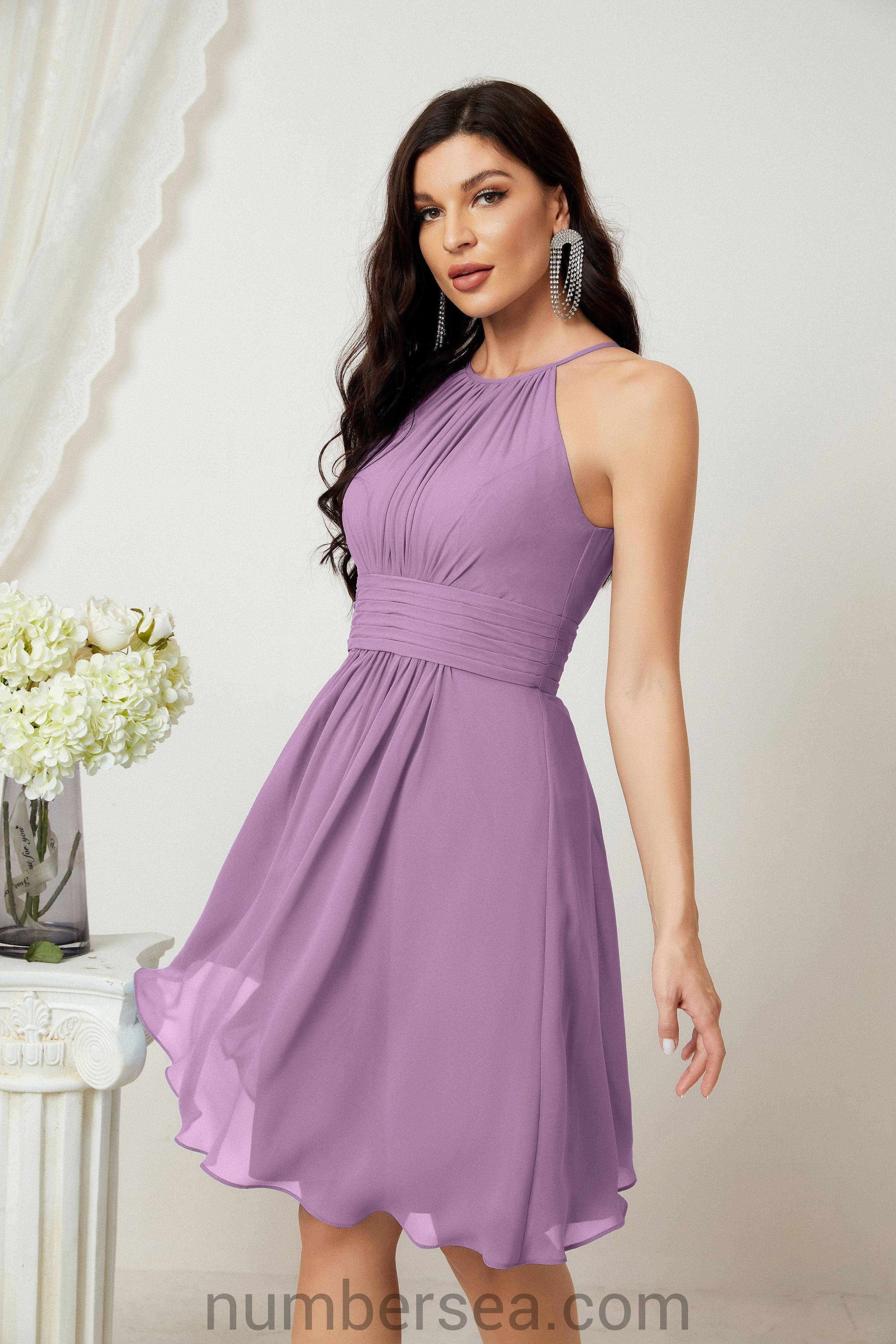 Halter Bridesmaid Dresses Knee Length A Line Formal Evening Party Cocktail Dress 28011