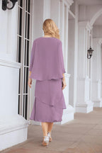 Numbersea Formal Party Gown Dress Chiffon Long Mother of The Bride Dresses with Ruffle Cape 28072 - numbersea