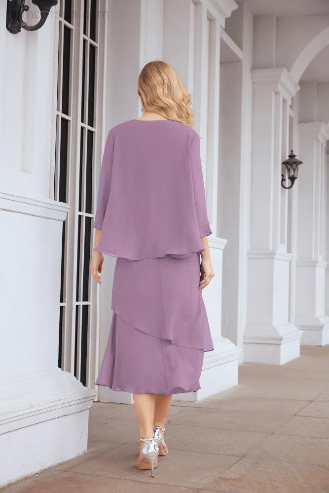 Numbersea Formal Party Gown Dress Chiffon Long Mother of The Bride Dresses with Ruffle Cape 28072 - numbersea