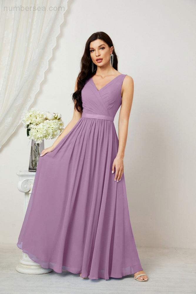 Women's Chiffon Long Bridesmaid Dresses A line Sleeveless Formal Prom Gown for Evening Party Homecoming Dresses 2808-numbersea