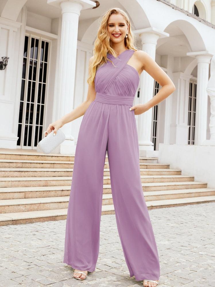 Numbersea Crisscross Neck Jumpsuit Formal Evening Dress Long Bridesmaid Dresses Bell-bottomed Pants 28033-numbersea