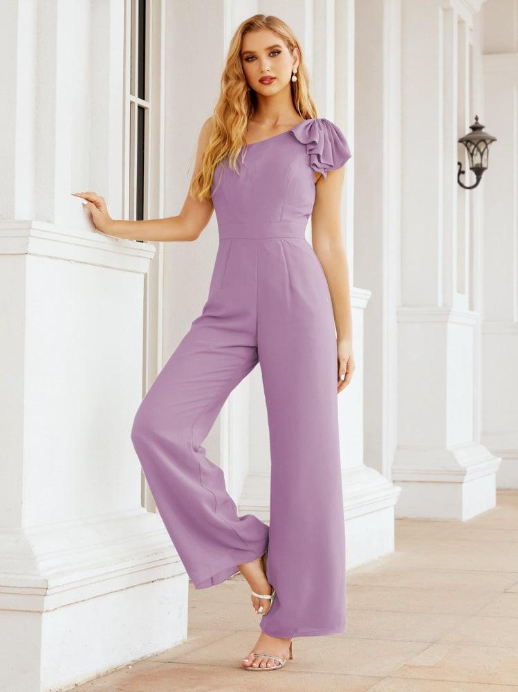 Numbersea Womens One Shoulder Chiffon Long Jumpsuit Formal Evening Dress Bridesmaid Dresses Pants