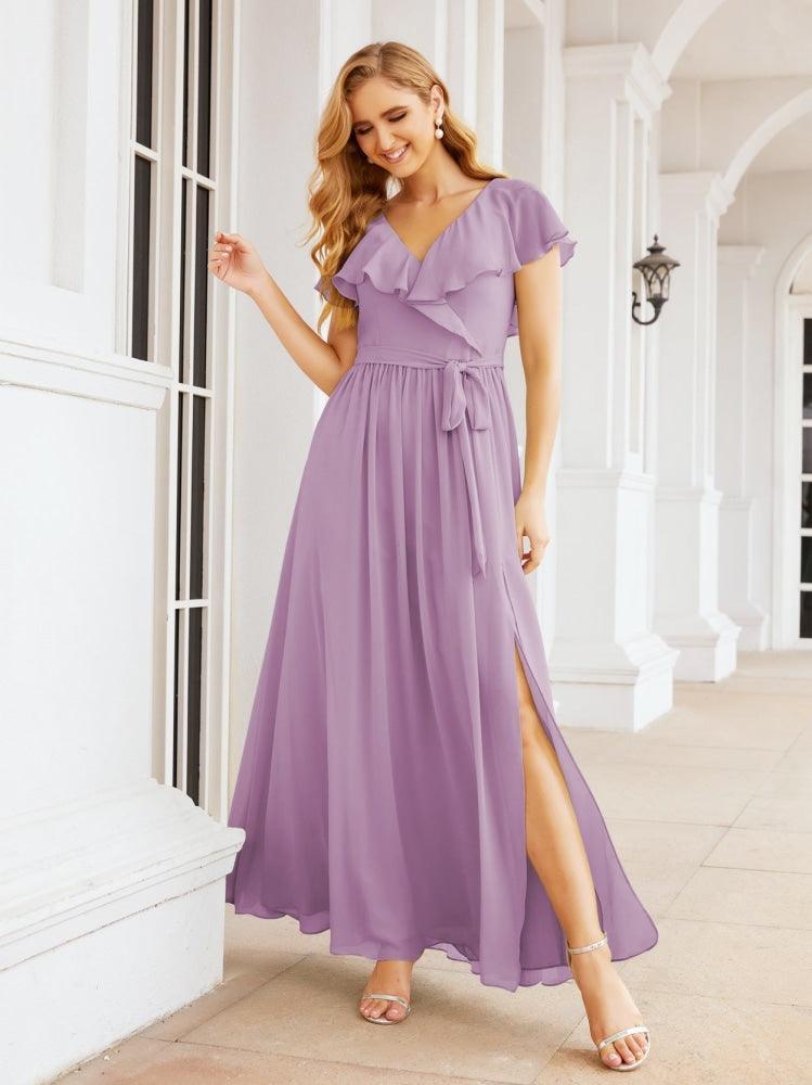 Bridesmaid Dresses with Flutter Sleeves Formal Evening Party Prom Gowns 28044-numbersea