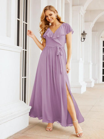 Bridesmaid Dresses with Flutter Sleeves Formal Evening Party Prom Gowns 28044-numbersea
