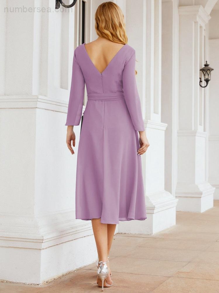 Bridesmaid Dress V-Back Waist Belt Mother of the Bride Wedding Guest 28031-numbersea