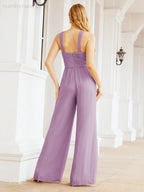 Numbersea Crisscross Neck Jumpsuit Formal Evening Dress Long Bridesmaid Dresses Bell-bottomed Pants 28033-numbersea