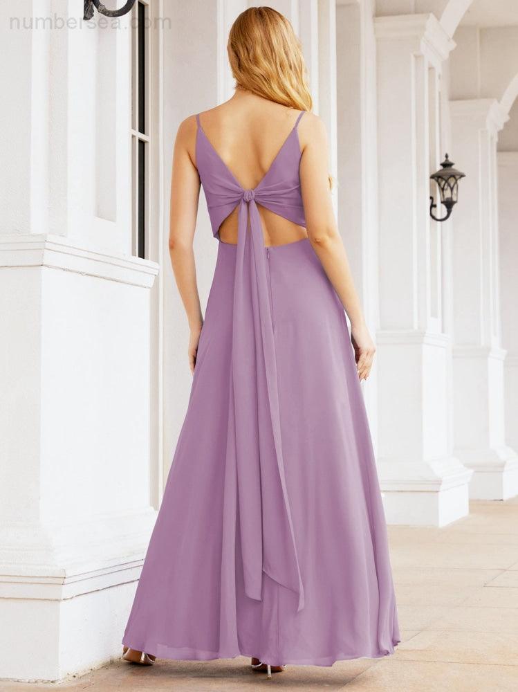 Numbersea Spaghetti Strap Bridesmaid Dresses V Neck Butterfly Back Fromal Evening Party Prom Gown 28036-numbersea