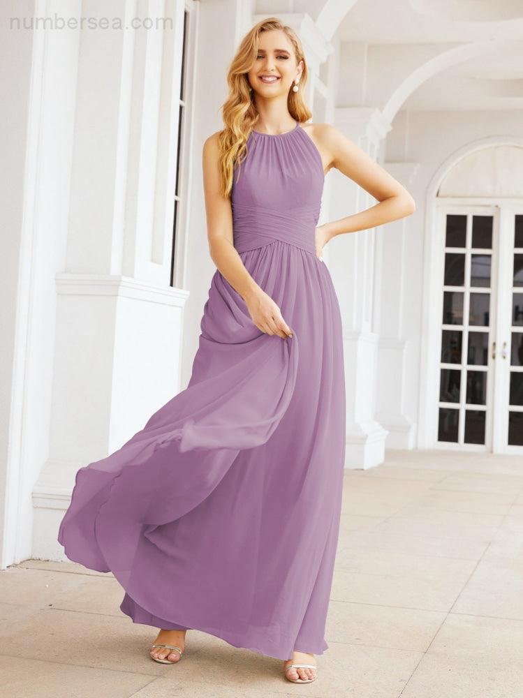 Numbersea Sleeveless Bridesmaid Dresses Long Prom Gown Zipper with Keyhole Back 28056-numbersea
