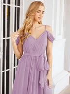 Numbersea Off The Shoulder Chiffon Bridesmaid Dress Long Formal Graduation Gown with Cowl Back 28069-numbersea