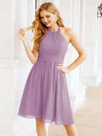 Numbersea Neckholder-Brautjungfernkleid aus Chiffon, kurz, ärmellos, formelles Partykleid, offener Rücken, 28023