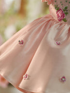 Vestido rosa para niña con bordado floral, lentejuelas y tul hasta la rodilla 