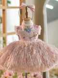 Knielanges Kleid aus Tüll mit Blumenstickerei für Babys 