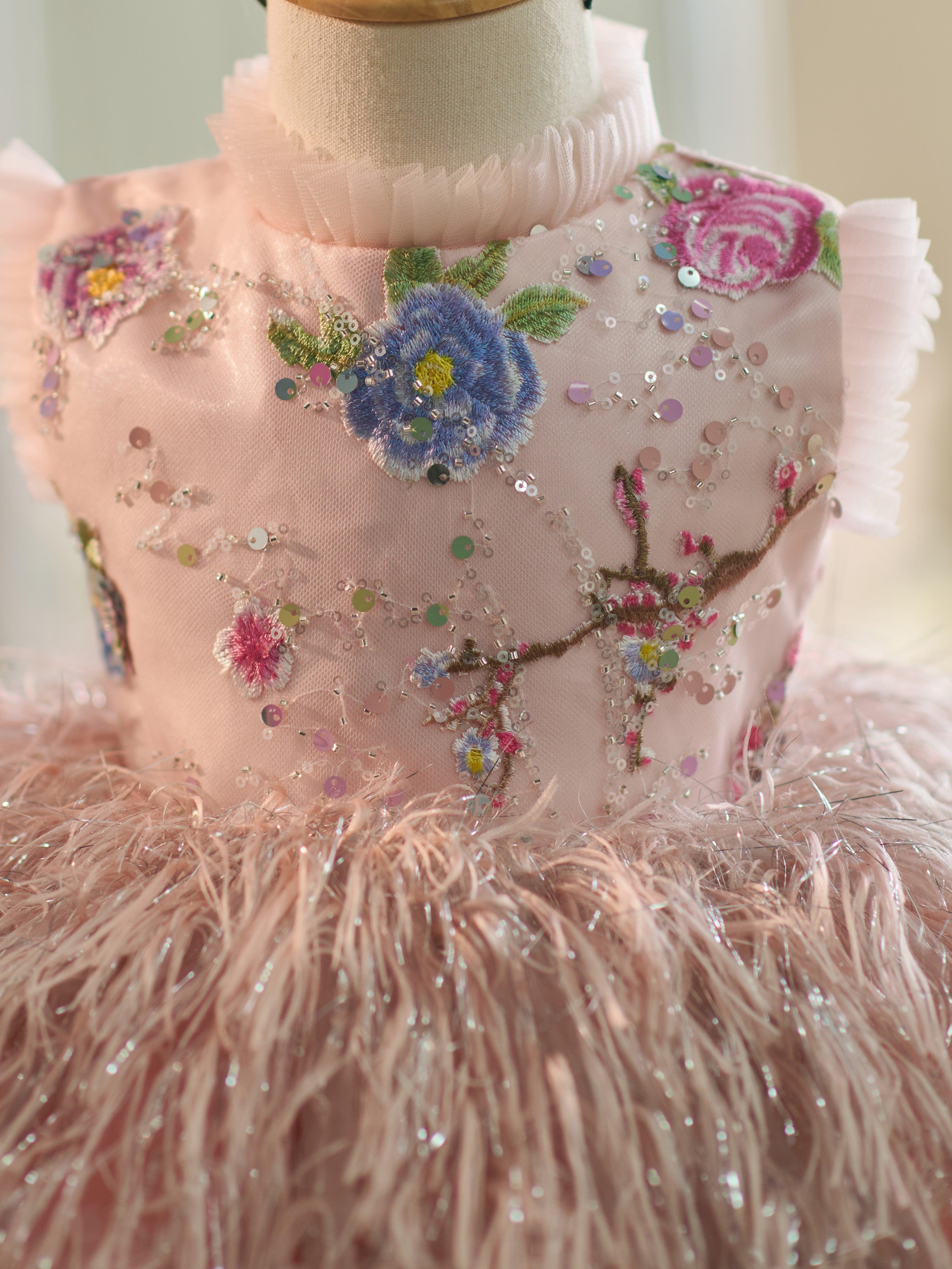 Knielanges Kleid aus Tüll mit Blumenstickerei für Babys 
