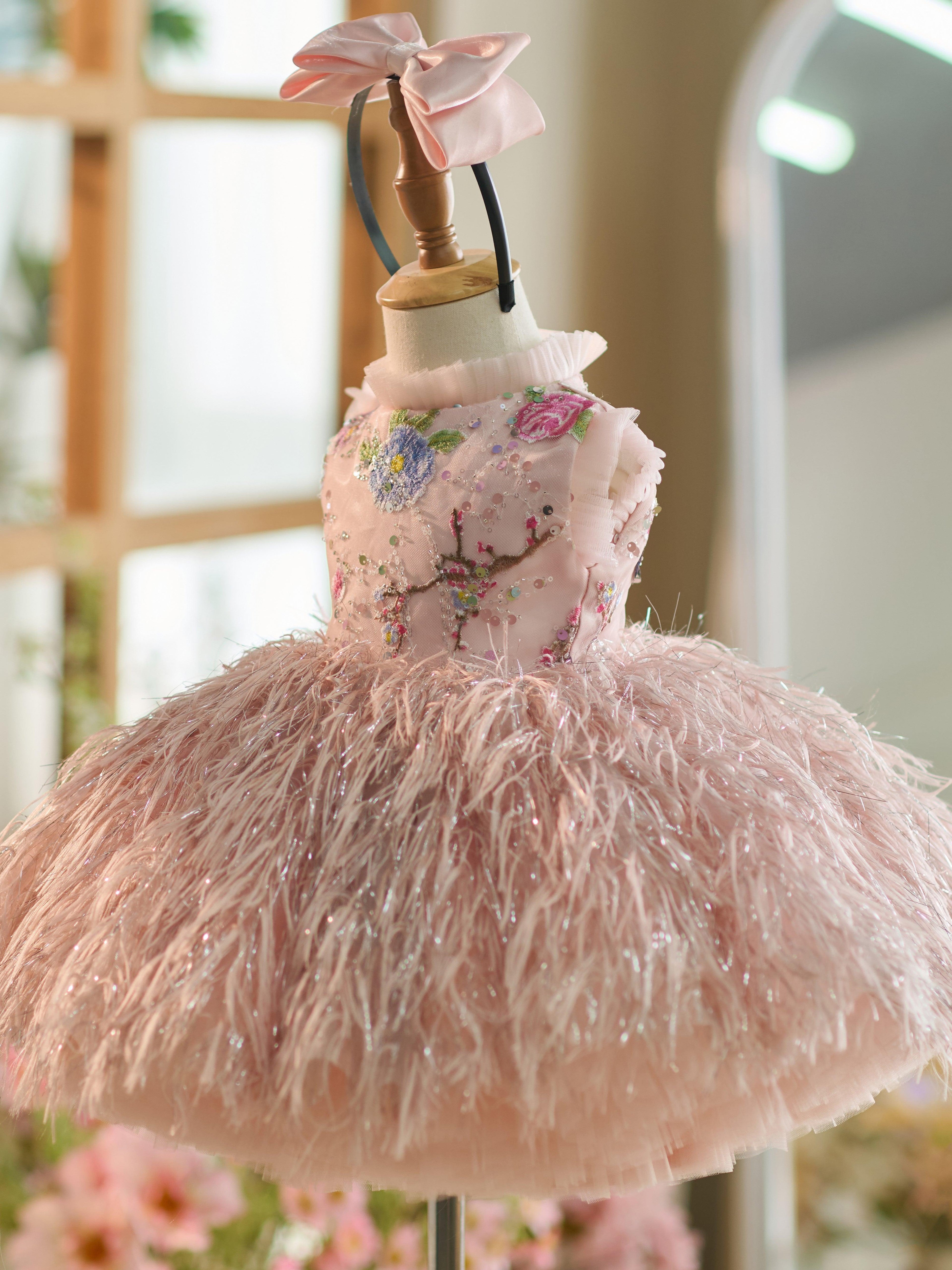 Knielanges Kleid aus Tüll mit Blumenstickerei für Babys 