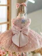 Knielanges Kleid aus Tüll mit Blumenstickerei für Babys 