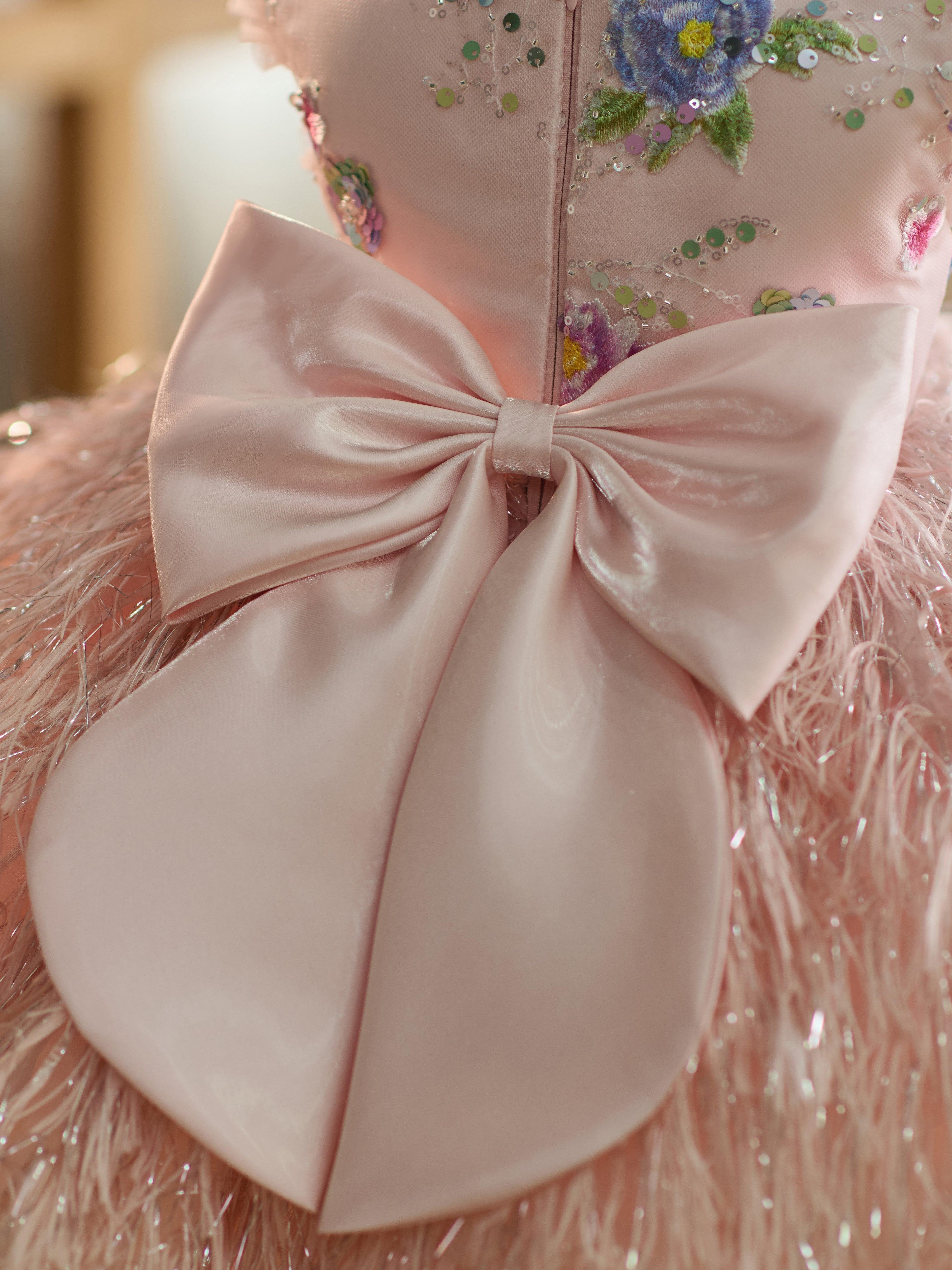 Knielanges Kleid aus Tüll mit Blumenstickerei für Babys 