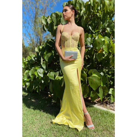 Sweetheart Spaghetti Straps Lace Sheer Long Prom Dress With Slit