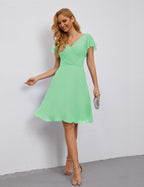 Numbersea Chiffon Bridesmaid Dress V Neck Short Cocktail Gowns For Juniors Homecoming Dresses 28077