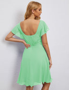 Numbersea Chiffon Bridesmaid Dress V Neck Short Cocktail Gowns For Juniors Homecoming Dresses 28077