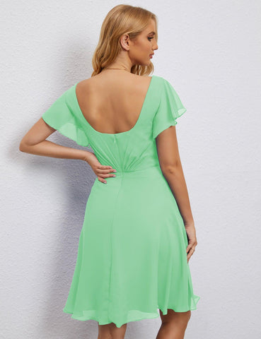 Numbersea Chiffon Bridesmaid Dress V Neck Short Cocktail Gowns For Juniors Homecoming Dresses 28077