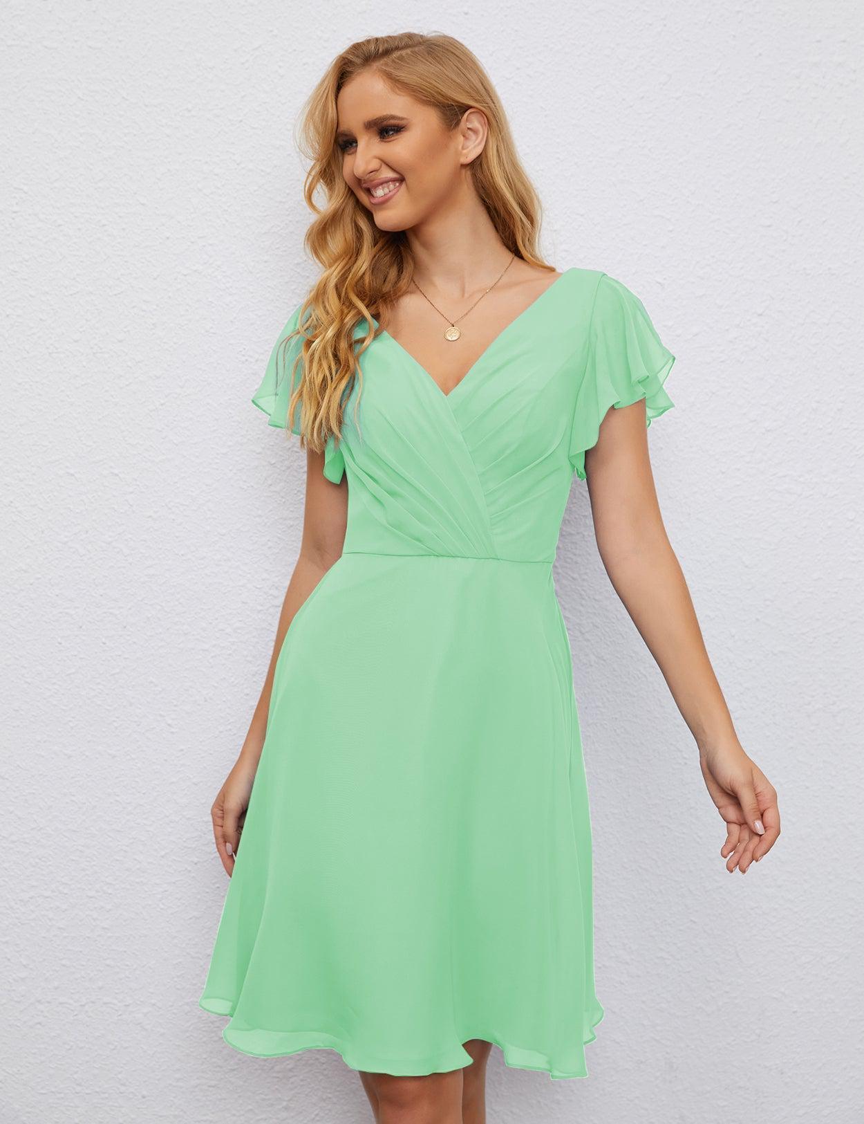 Numbersea Chiffon Bridesmaid Dress V Neck Short Cocktail Gowns For Juniors Homecoming Dresses 28077