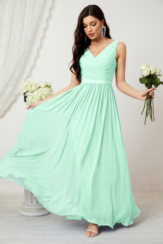 Women's Chiffon Long Bridesmaid Dresses A line Sleeveless Formal Prom Gown for Evening Party Homecoming Dresses 2808-numbersea
