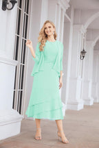 Numbersea Formal Party Gown Dress Chiffon Long Mother of The Bride Dresses with Ruffle Cape 28072 - numbersea